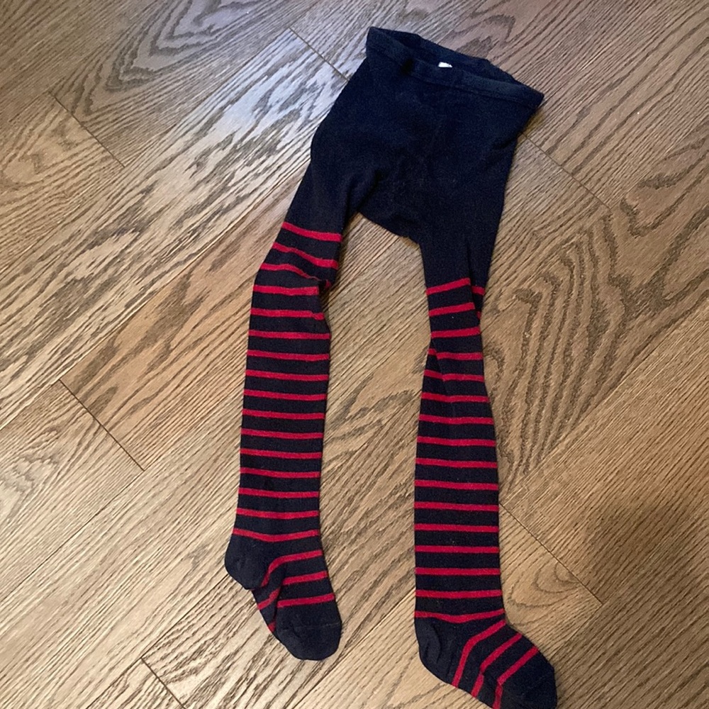 Girl’s tights. Red and blue striped.